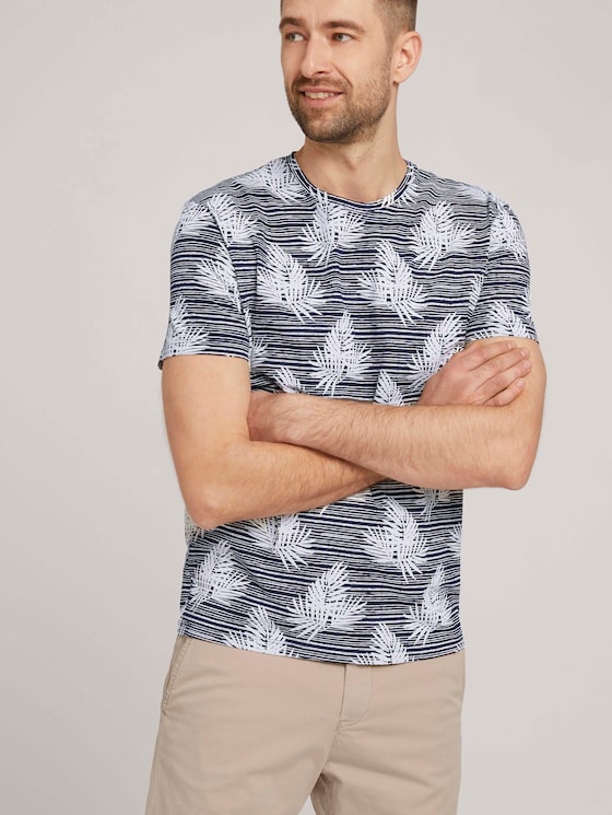 gemustertes T-Shirt mit Bio-Baumwolle - Männer - navy white leaf stripe design gemustertes T-Shirt mit Bio-Baumwolle - Männer - navy white leaf stripe design - 5 - TOM TAILOR