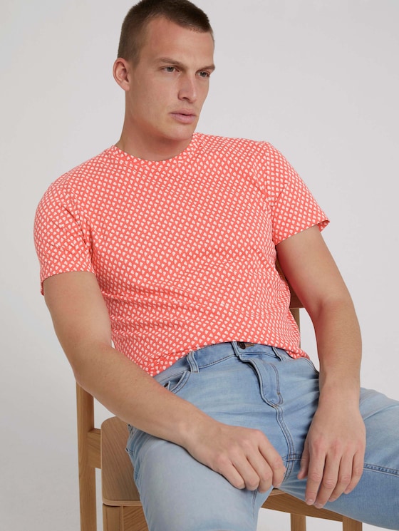 gemustertes T-Shirt mit Bio-Baumwolle - Männer - plain red small leaf design gemustertes T-Shirt mit Bio-Baumwolle - Männer - plain red small leaf design - 5 - TOM TAILOR