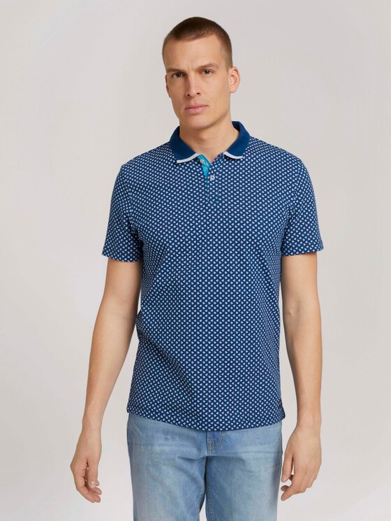 gemustertes Poloshirt - Männer - dark blue small leaf design gemustertes Poloshirt - Männer - dark blue small leaf design - 1 - TOM TAILOR