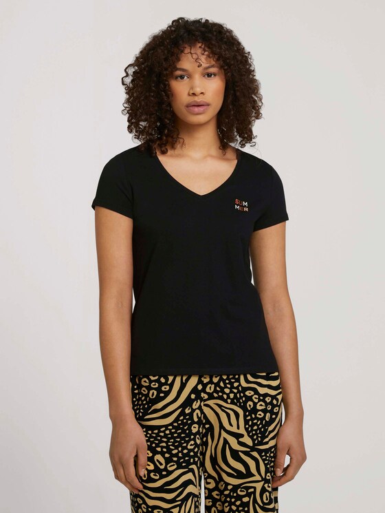 Geborduurd T-shirt met biologische katoen - Vrouwen - deep black Geborduurd T-shirt met biologische katoen - Vrouwen - deep black - 1 - TOM TAILOR Denim