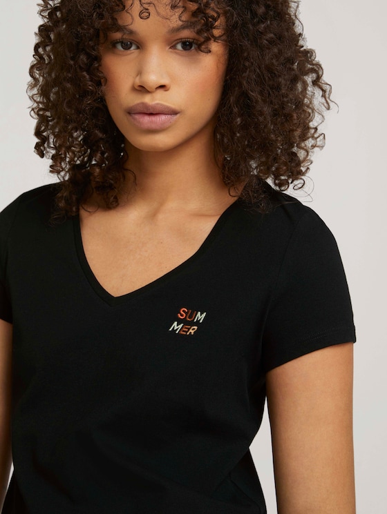 Geborduurd T-shirt met biologische katoen - Vrouwen - deep black Geborduurd T-shirt met biologische katoen - Vrouwen - deep black - 9 - TOM TAILOR Denim