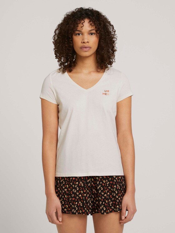 Besticktes T-Shirt mit Bio-Baumwolle - Frauen - soft creme beige Besticktes T-Shirt mit Bio-Baumwolle - Frauen - soft creme beige - 1 - TOM TAILOR Denim