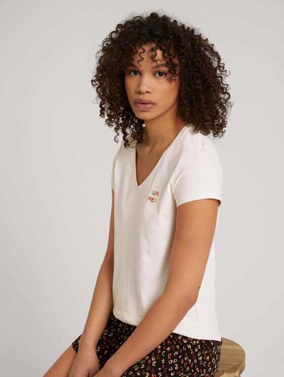 Besticktes T-Shirt mit Bio-Baumwolle - Frauen - soft creme beige Besticktes T-Shirt mit Bio-Baumwolle - Frauen - soft creme beige - 5 - TOM TAILOR Denim