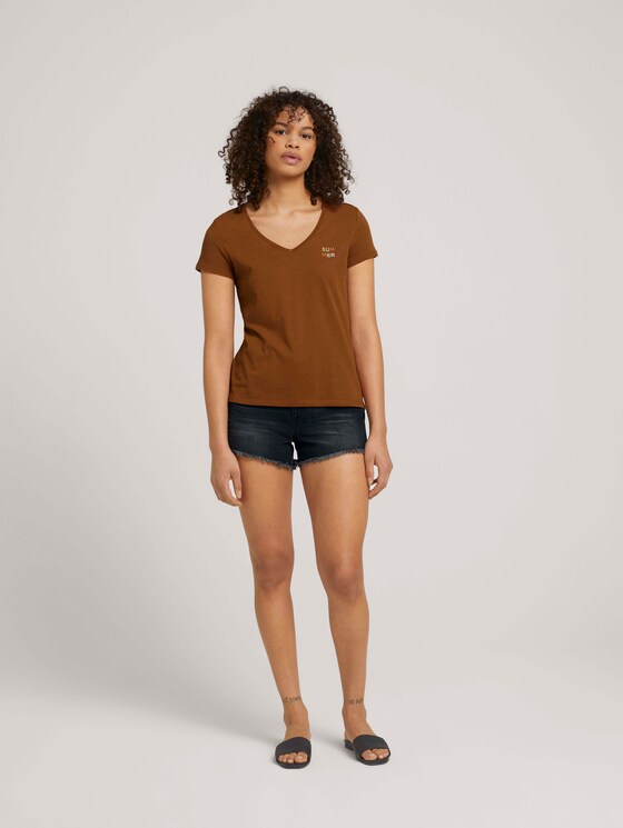 Besticktes T-Shirt mit Bio-Baumwolle - Frauen - amber brown Besticktes T-Shirt mit Bio-Baumwolle - Frauen - amber brown - 3 - TOM TAILOR Denim