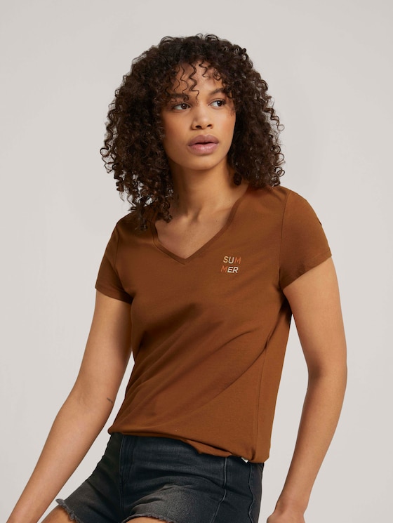 Besticktes T-Shirt mit Bio-Baumwolle - Frauen - amber brown Besticktes T-Shirt mit Bio-Baumwolle - Frauen - amber brown - 5 - TOM TAILOR Denim