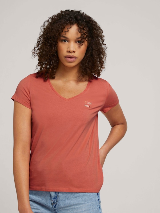 Besticktes T-Shirt mit Bio-Baumwolle - Frauen - sundown coral Besticktes T-Shirt mit Bio-Baumwolle - Frauen - sundown coral - 5 - TOM TAILOR Denim