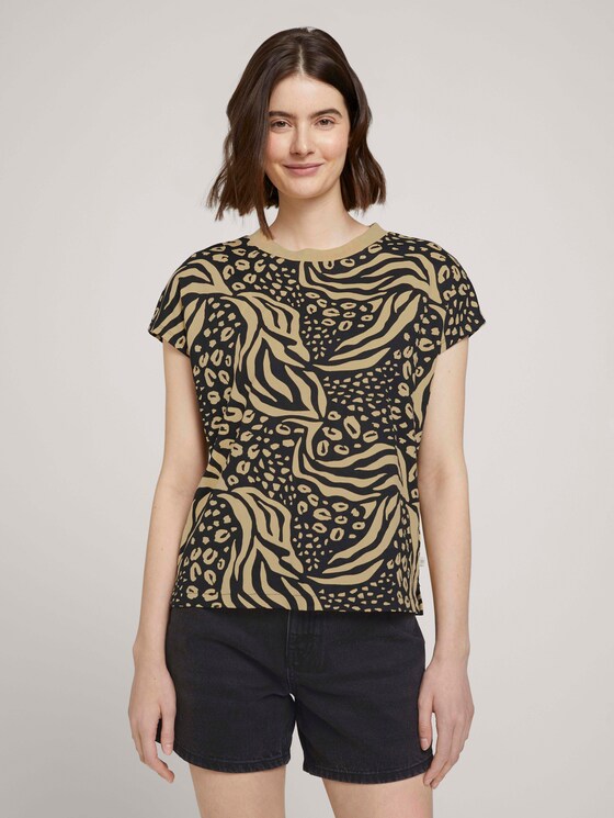 T-Shirt mit Stehkragen - Frauen - black animal print T-Shirt mit Stehkragen - Frauen - black animal print - 1 - TOM TAILOR Denim