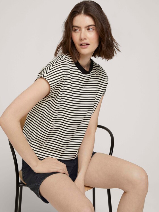 T-Shirt mit Stehkragen - Frauen - cream black stripe T-Shirt mit Stehkragen - Frauen - cream black stripe - 5 - TOM TAILOR Denim