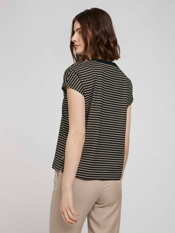 T-Shirt mit Stehkragen - Frauen - black beige stripe T-Shirt mit Stehkragen - Frauen - black beige stripe - 2 - TOM TAILOR Denim