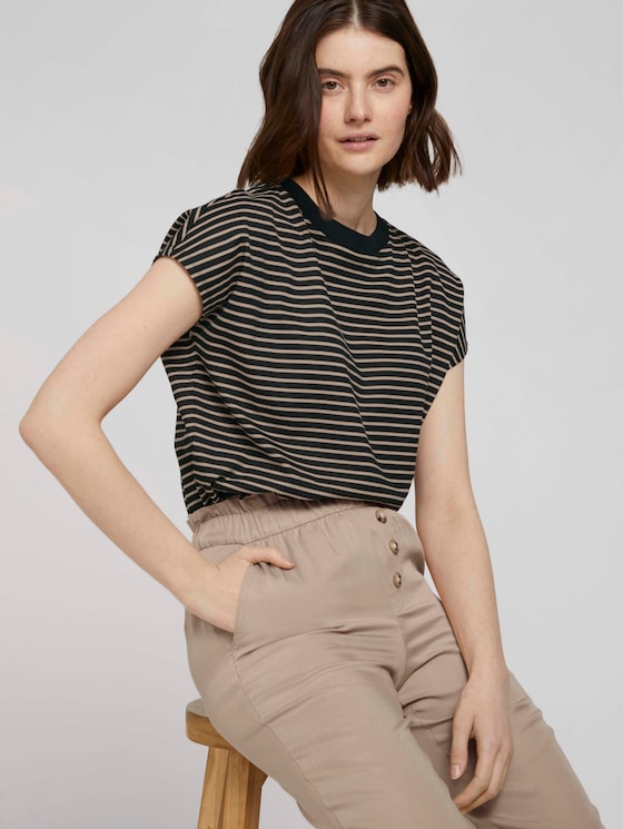 T-Shirt mit Stehkragen - Frauen - black beige stripe T-Shirt mit Stehkragen - Frauen - black beige stripe - 5 - TOM TAILOR Denim