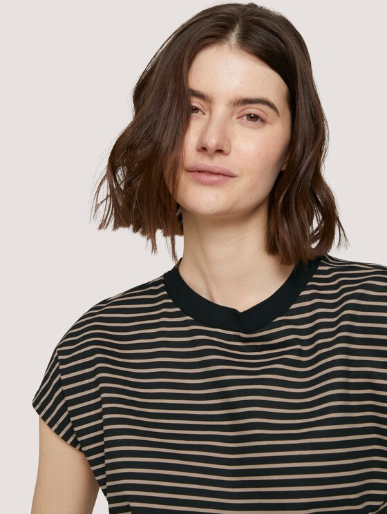 T-Shirt mit Stehkragen - Frauen - black beige stripe T-Shirt mit Stehkragen - Frauen - black beige stripe - 9 - TOM TAILOR Denim