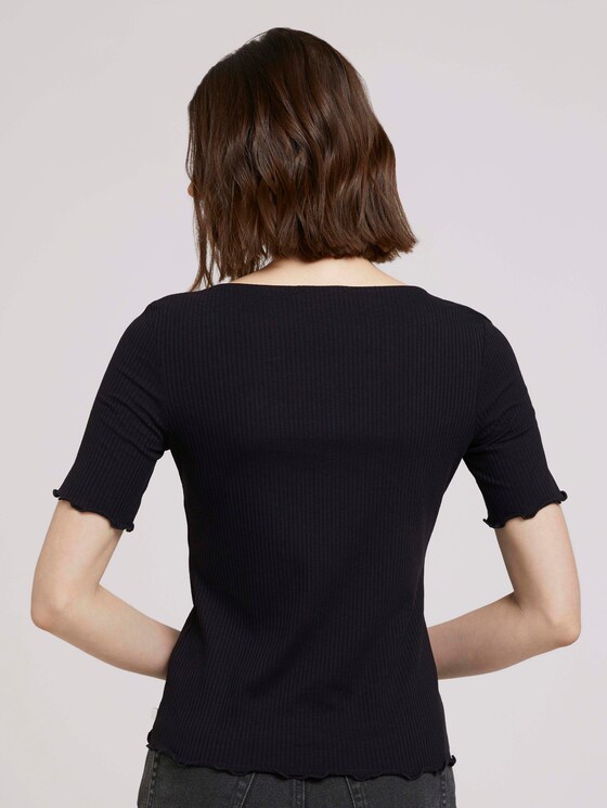 Ripp T-Shirt mit Knopfleiste - Frauen - deep black Ripp T-Shirt mit Knopfleiste - Frauen - deep black - 2 - TOM TAILOR Denim