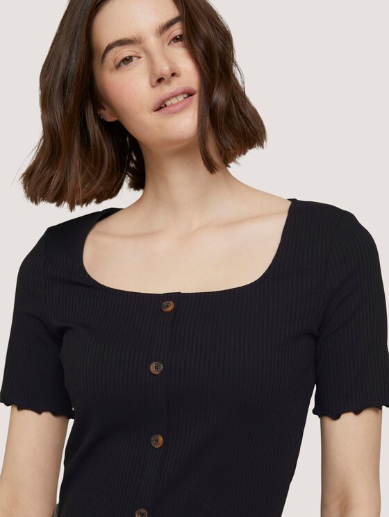 Ripp T-Shirt mit Knopfleiste - Frauen - deep black Ripp T-Shirt mit Knopfleiste - Frauen - deep black - 9 - TOM TAILOR Denim
