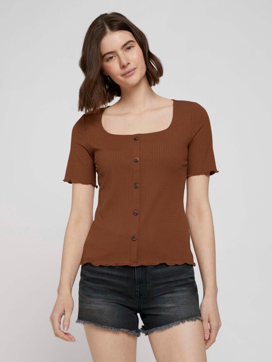 Ripp T-Shirt mit Knopfleiste - Frauen - amber brown Ripp T-Shirt mit Knopfleiste - Frauen - amber brown - 1 - TOM TAILOR Denim
