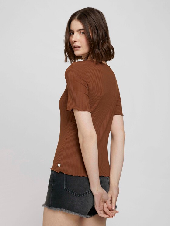 Ripp T-Shirt mit Knopfleiste - Frauen - amber brown Ripp T-Shirt mit Knopfleiste - Frauen - amber brown - 2 - TOM TAILOR Denim