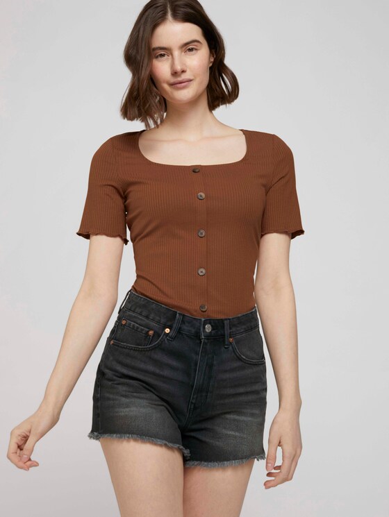 Ripp T-Shirt mit Knopfleiste - Frauen - amber brown Ripp T-Shirt mit Knopfleiste - Frauen - amber brown - 5 - TOM TAILOR Denim