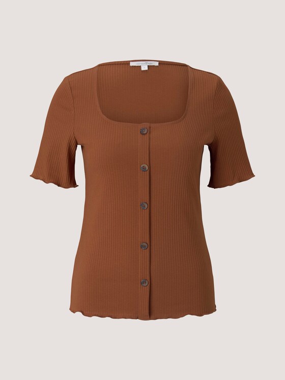 Ripp T-Shirt mit Knopfleiste - Frauen - amber brown Ripp T-Shirt mit Knopfleiste - Frauen - amber brown - 7 - TOM TAILOR Denim