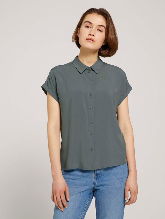 Kurzarmbluse mit LENZING™ ECOVERO™ - Frauen - dusty pine green Kurzarmbluse mit LENZING™ ECOVERO™ - Frauen - dusty pine green - 1 - TOM TAILOR Denim