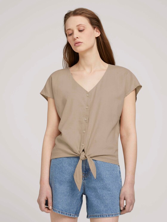 Kurzarmbluse mit Leinen - Frauen - dune beige Kurzarmbluse mit Leinen - Frauen - dune beige - 1 - TOM TAILOR Denim