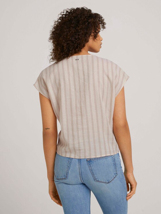 Kurzarmbluse mit Leinen - Frauen - brown beige stripe Kurzarmbluse mit Leinen - Frauen - brown beige stripe - 2 - TOM TAILOR Denim