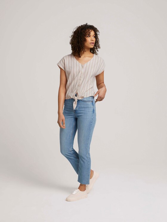 Kurzarmbluse mit Leinen - Frauen - brown beige stripe Kurzarmbluse mit Leinen - Frauen - brown beige stripe - 3 - TOM TAILOR Denim