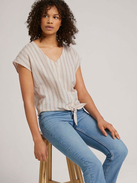 Kurzarmbluse mit Leinen - Frauen - brown beige stripe Kurzarmbluse mit Leinen - Frauen - brown beige stripe - 5 - TOM TAILOR Denim