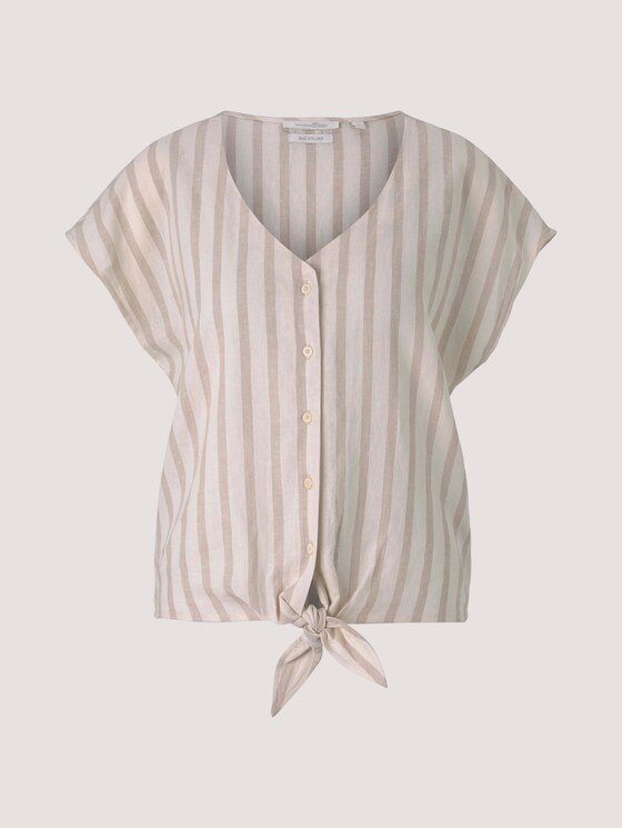 Kurzarmbluse mit Leinen - Frauen - brown beige stripe Kurzarmbluse mit Leinen - Frauen - brown beige stripe - 7 - TOM TAILOR Denim