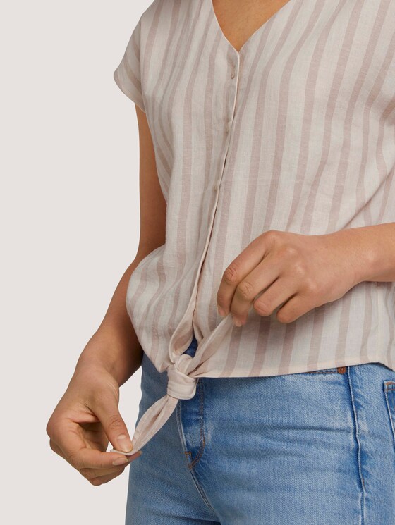 Kurzarmbluse mit Leinen - Frauen - brown beige stripe Kurzarmbluse mit Leinen - Frauen - brown beige stripe - 9 - TOM TAILOR Denim