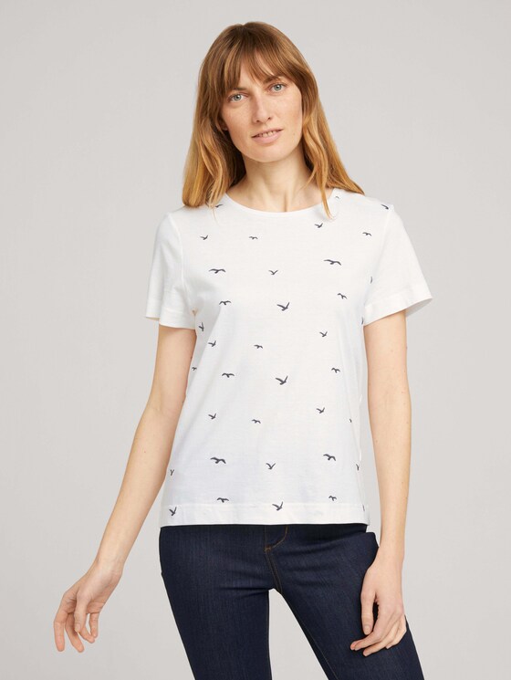 Besticktes T-Shirt mit Bio-Baumwolle - Frauen - offwhite birds embroidery Besticktes T-Shirt mit Bio-Baumwolle - Frauen - offwhite birds embroidery - 1 - TOM TAILOR