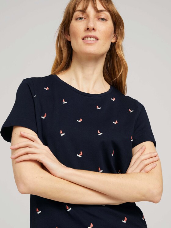 Besticktes T-Shirt mit Bio-Baumwolle - Frauen - navy boats embroidery Besticktes T-Shirt mit Bio-Baumwolle - Frauen - navy boats embroidery - 9 - TOM TAILOR