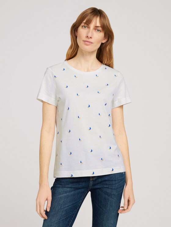 Besticktes T-Shirt mit Bio-Baumwolle - Frauen - offwhite boats embroidery Besticktes T-Shirt mit Bio-Baumwolle - Frauen - offwhite boats embroidery - 1 - TOM TAILOR