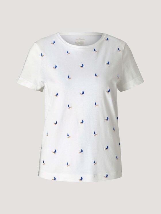 Besticktes T-Shirt mit Bio-Baumwolle - Frauen - offwhite boats embroidery Besticktes T-Shirt mit Bio-Baumwolle - Frauen - offwhite boats embroidery - 7 - TOM TAILOR