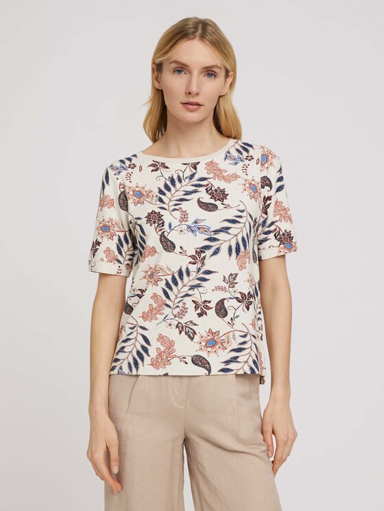Kurzarm Sweatshirt mit Muster - Frauen - white floral design Kurzarm Sweatshirt mit Muster - Frauen - white floral design - 1 - TOM TAILOR