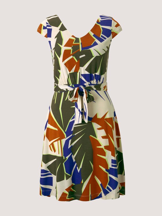 Gemustertes Jerseykleid mit Bindegürtel - Frauen - multicolor botanical design Gemustertes Jerseykleid mit Bindegürtel - Frauen - multicolor botanical design - 7 - TOM TAILOR