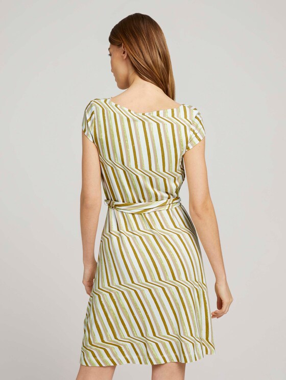 Gemustertes Jerseykleid mit Bindegürtel - Frauen - green watercolor stripe Gemustertes Jerseykleid mit Bindegürtel - Frauen - green watercolor stripe - 2 - TOM TAILOR