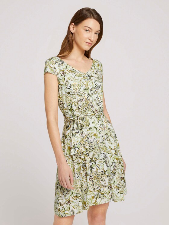 Gemustertes Jerseykleid mit Bindegürtel - Frauen - green paisley design Gemustertes Jerseykleid mit Bindegürtel - Frauen - green paisley design - 1 - TOM TAILOR