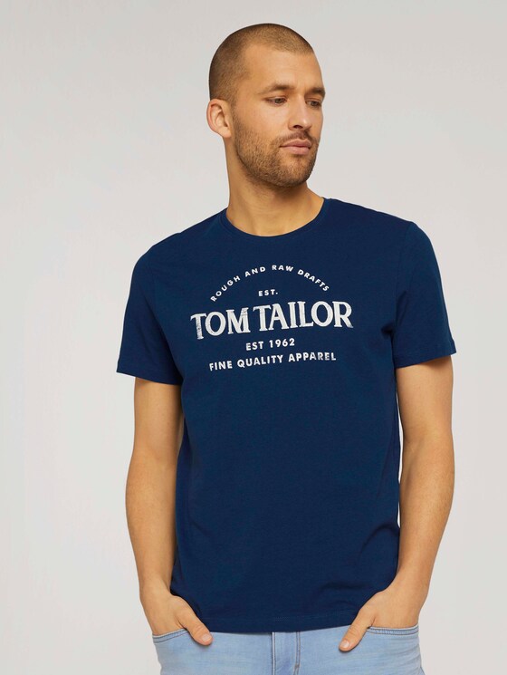 T-shirt met logo print en biologisch katoen - Mannen - after dark blue T-shirt met logo print en biologisch katoen - Mannen - after dark blue - 1 - TOM TAILOR