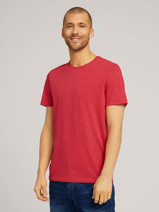 T-shirt in melange look - Mannen - plain red nep inject melange T-shirt in melange look - Mannen - plain red nep inject melange - 1 - TOM TAILOR