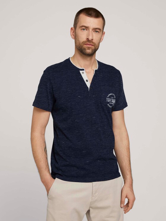 T-Shirt mit Streifenstruktur - Männer - sailor blue nep inject melange T-Shirt mit Streifenstruktur - Männer - sailor blue nep inject melange - 1 - TOM TAILOR