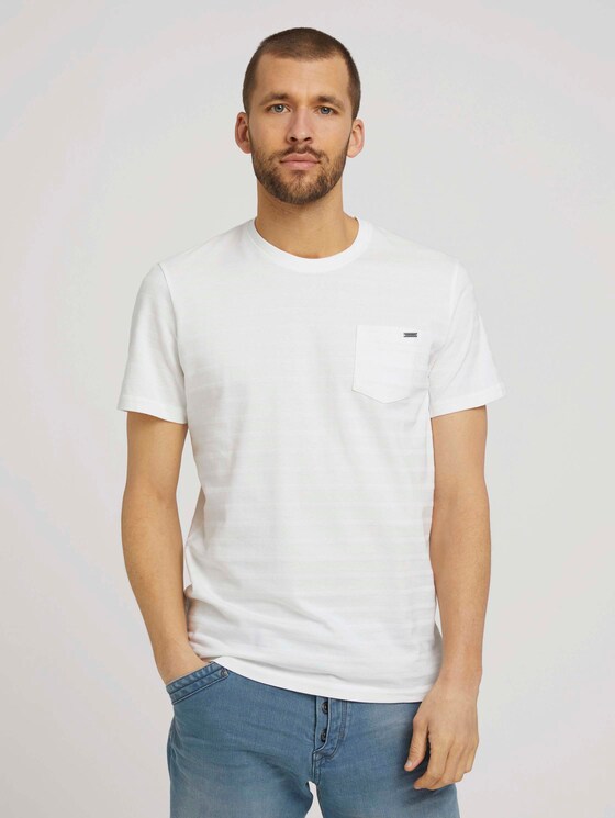 T-shirt met getextureerde strepen - Mannen - Off White T-shirt met getextureerde strepen - Mannen - Off White - 1 - TOM TAILOR