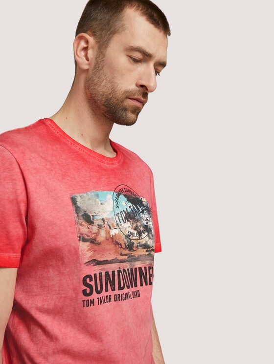 Used look t-shirt with a print - Men - Plain Red Used look t-shirt with a print - Men - Plain Red - 9 - TOM TAILOR