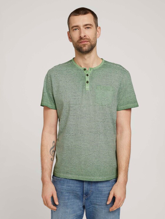 Striped Henley t-shirt - Men - mint green printed stripe Striped Henley t-shirt - Men - mint green printed stripe - 1 - TOM TAILOR