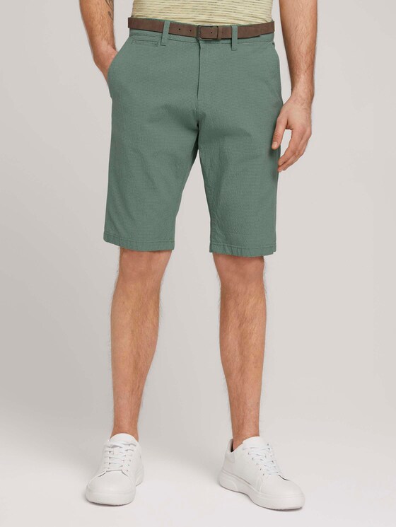 Josh Slim Chinoshorts mit Gürtel - Männer - green base grey grid design Josh Slim Chinoshorts mit Gürtel - Männer - green base grey grid design - 1 - TOM TAILOR