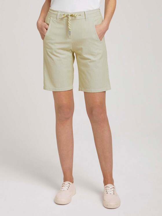 Bermuda Shorts mit Kordelzug - Frauen - green tiny stripe Bermuda Shorts mit Kordelzug - Frauen - green tiny stripe - 1 - TOM TAILOR