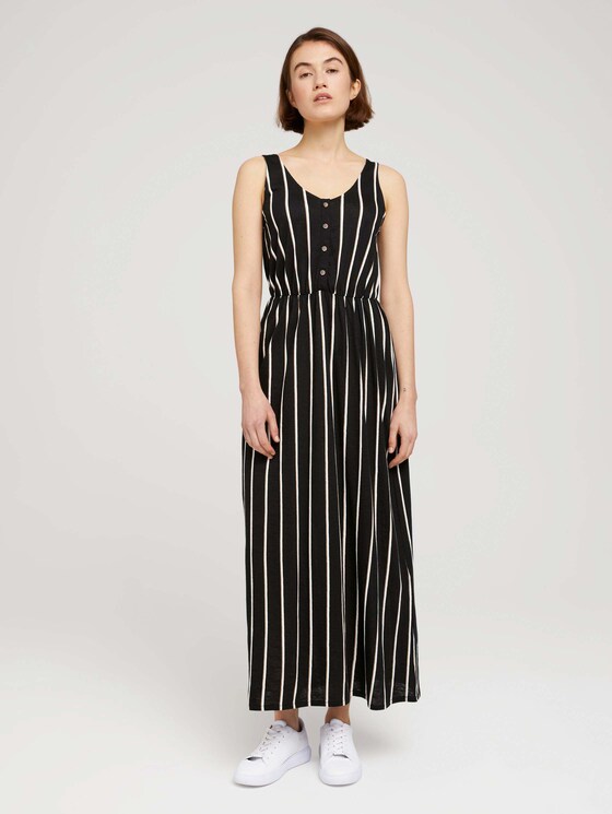 Mouwloze maxi jurk met knoopsluiting - Vrouwen - black beige vertical stripe Mouwloze maxi jurk met knoopsluiting - Vrouwen - black beige vertical stripe - 1 - TOM TAILOR Denim
