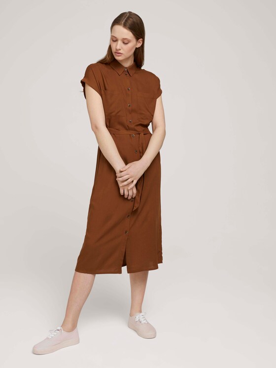 Midi blouse dress with a belt - Women - amber brown - 5 - TOM TAILOR Denim