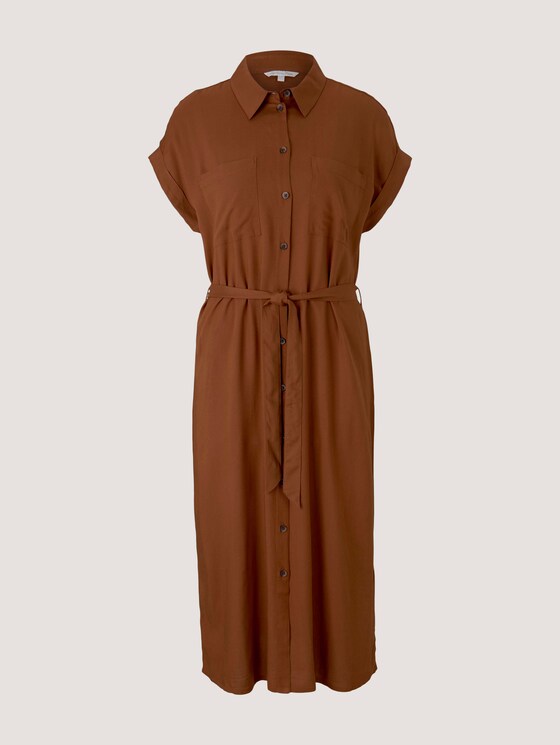 Midi blouse dress with a belt - Women - amber brown Midi blouse dress with a belt - Women - amber brown - 7 - TOM TAILOR Denim