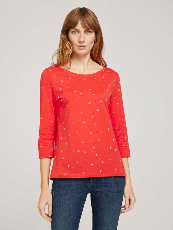 gemustertes Langarmshirt mit Bio-Baumwolle - Frauen - red anchor design gemustertes Langarmshirt mit Bio-Baumwolle - Frauen - red anchor design - 1 - TOM TAILOR