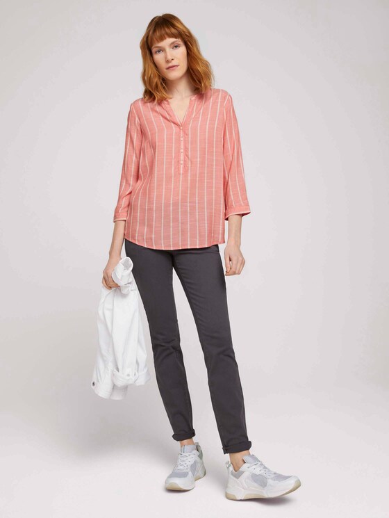 gestreifte Bluse mit halber Knopfleiste - Frauen - peach stripe vertical gestreifte Bluse mit halber Knopfleiste - Frauen - peach stripe vertical - 3 - TOM TAILOR