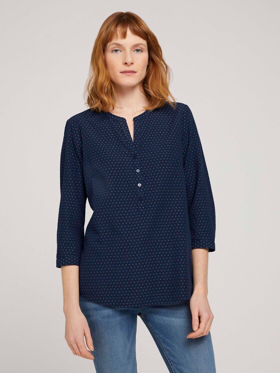 gemusterte Bluse mit halber Knopfleiste - Frauen - navy structure design gemusterte Bluse mit halber Knopfleiste - Frauen - navy structure design - 1 - TOM TAILOR